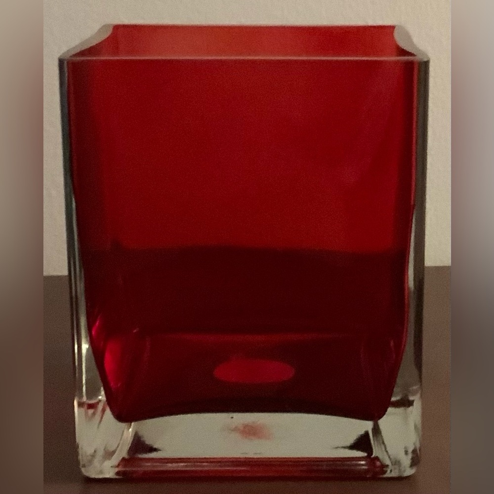 Red glass square vase